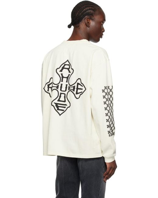 Rhude Natural Ssense Exclusive Off- Cross Long Sleeve T-Shirt for men