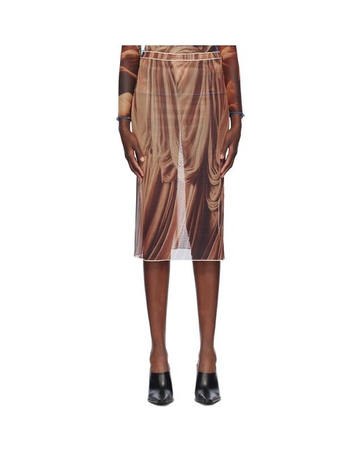 ROKH Multicolor Draped Printed Midi Skirt