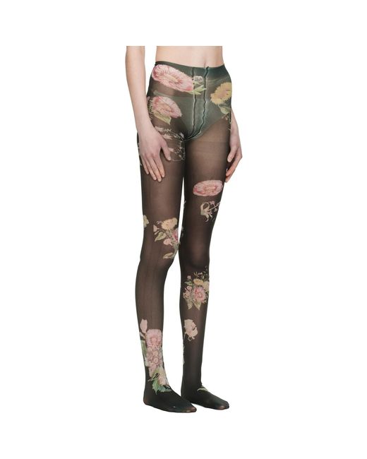 OPEN YY Black Floral Tights