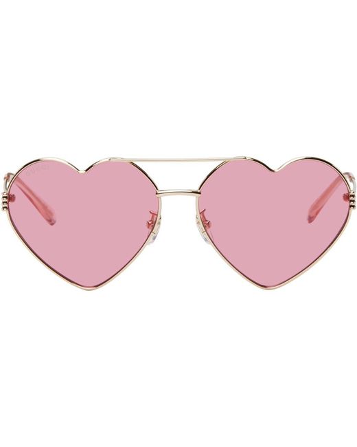 メンズ Gucci ゴールド Heart サングラス Pink