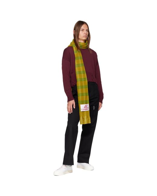 Marni Green Khaki Check Scarf for men