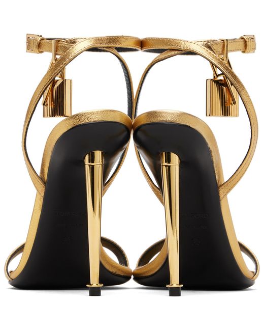Tom Ford Metallic Laminated Padlock Pointy Naked Heeled Sandals