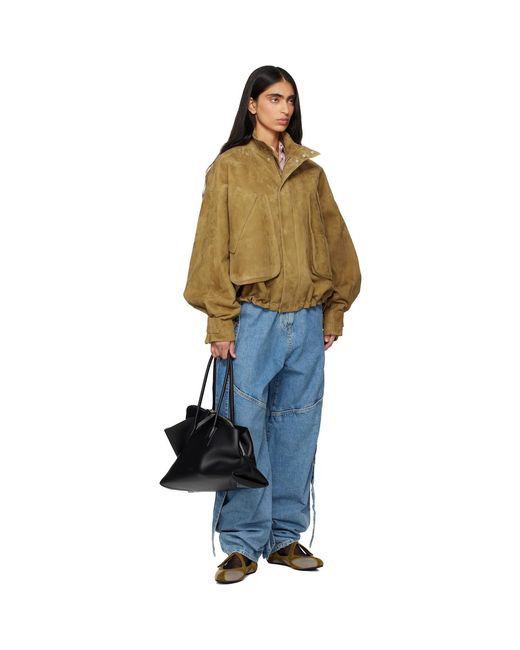 The Attico Multicolor Tan Suede Bomber Jacket