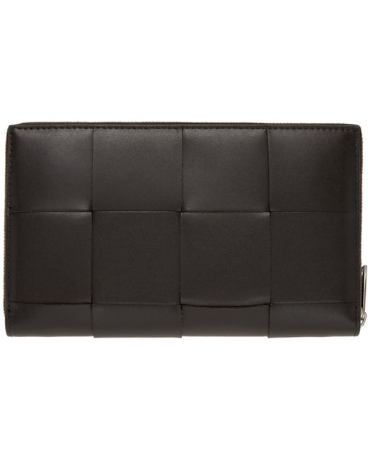 Bottega Veneta Black Tan Cassette Zip Around Wallet for men