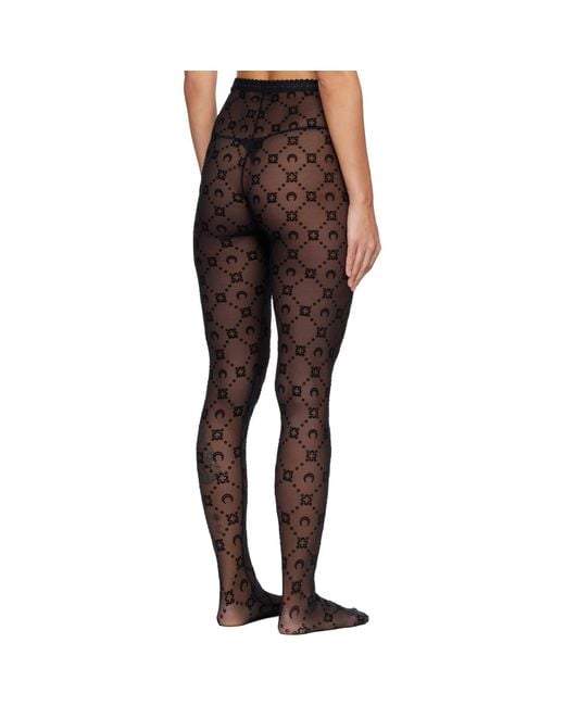 MARINE SERRE Black Moonogram Mesh Flock Tights