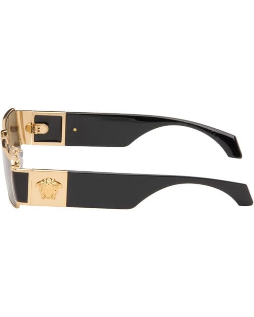 Versace Black Medusa Plaque Rectangular Sunglasses for men