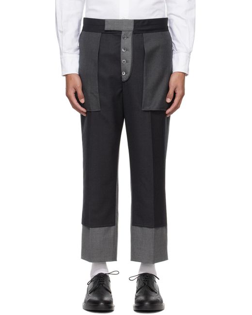 Thom Browne Black Gray Deconstructed Trousers for men
