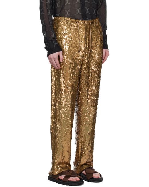 Dries Van Noten Multicolor Gold Embellished Trousers for men