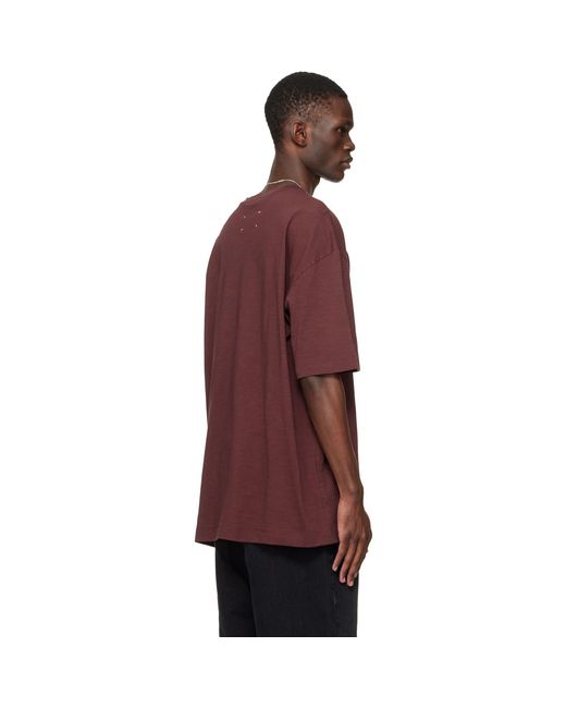 Maison Margiela Burgundy Embroidered Logo T-Shirt for men