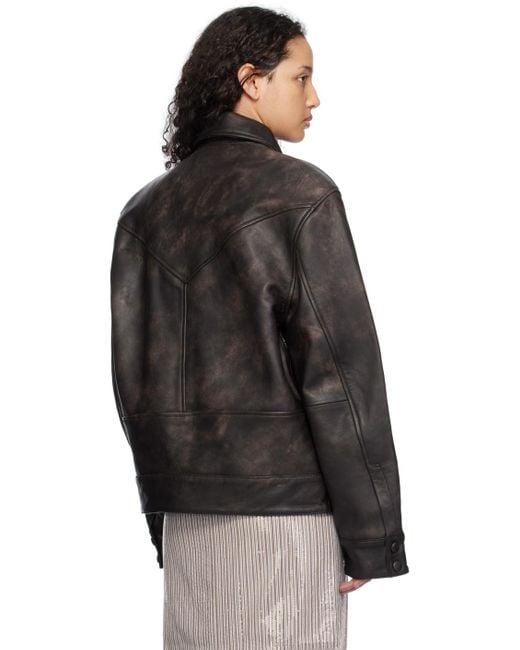 REMAIN Birger Christensen Black V-Shaped Leather Jacket