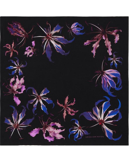 Dries Van Noten Blue Printed Pocket Square for men