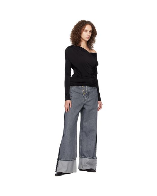 Ganni Black Shiny Jersey Ruched Top