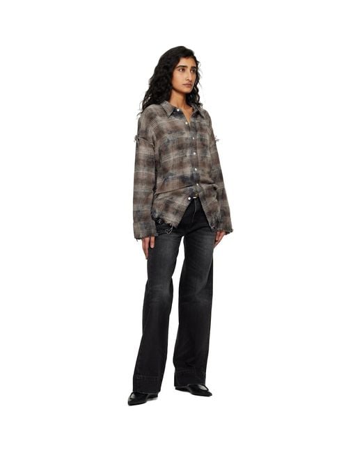 R13 Black Shredded Seam Drop Neck Shirt
