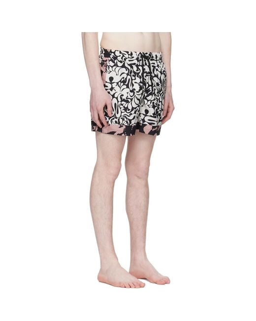 Dries Van Noten Black Printed Swim Shorts for men