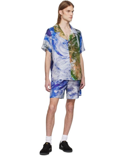 メンズ Balmain マルチカラー Earth プリント ショートパンツ Blue