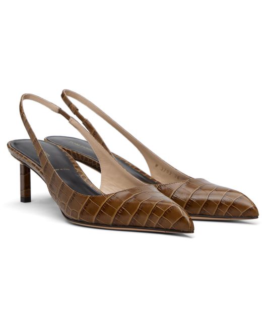 Tom Ford Black Khaki Shiny Stamped Crocodile T Slingback Heels