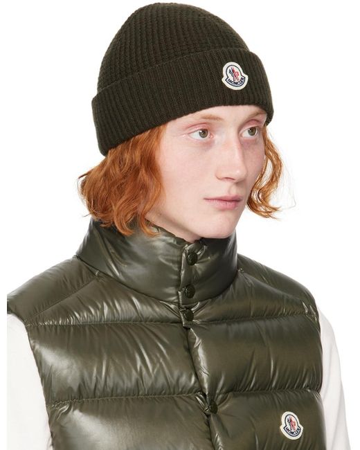メンズ Moncler カーキ バージンウール&カシミヤ ビーニー Green