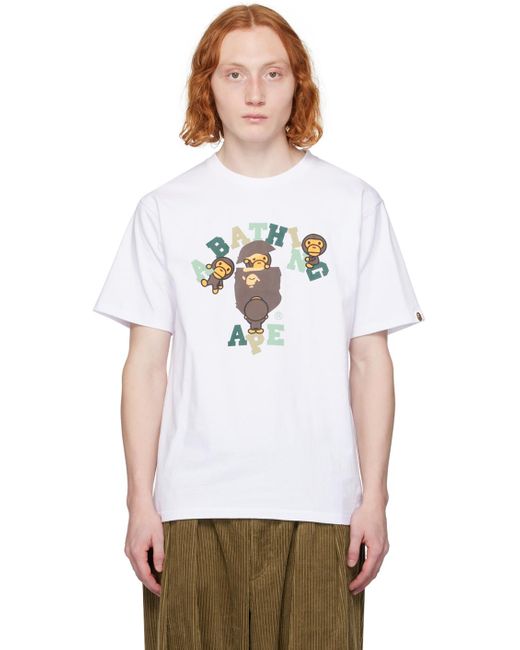 A Bathing Ape White Colors College Milo T-shirt for men