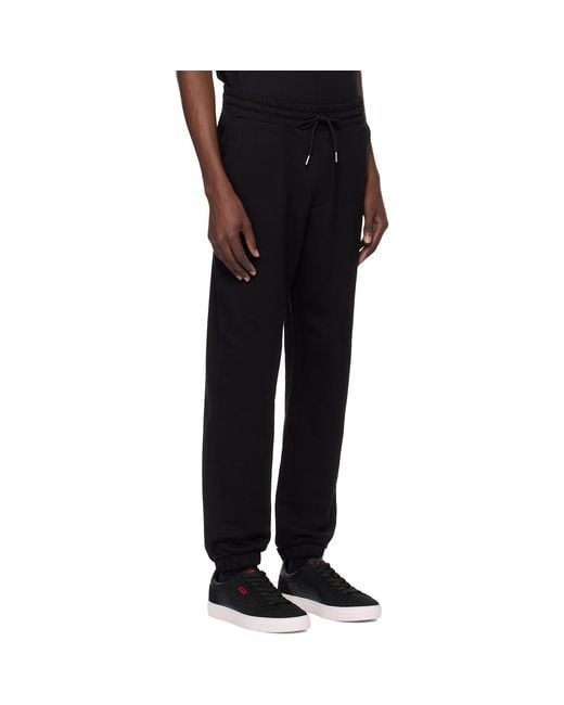 HUGO Black Cotton Terry Split Logo Sweatpants for men
