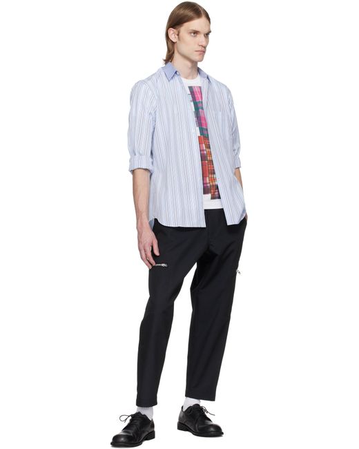 メンズ Comme des Garçons ブルー ヤーンダイ コットンポプリン ストライプ シャツ White