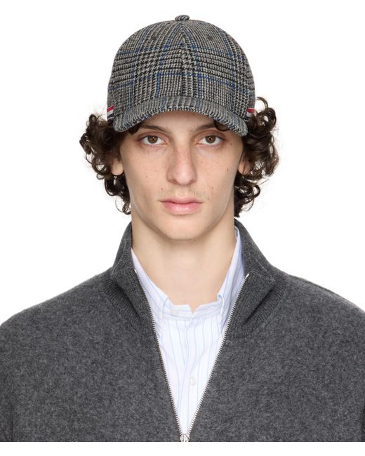 Thom Browne Gray Prince Of Wales Hunting Tweed Baseball Cap for men