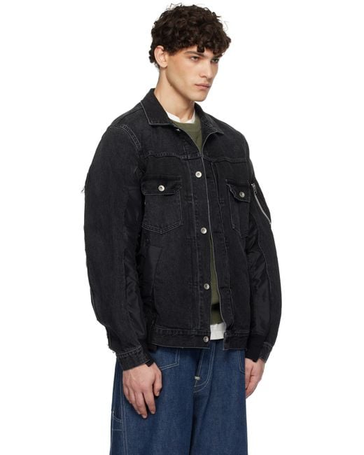 【関税込み】sacai ブラック ナイロンツイル デニムジャケット メンズ Sacai ブラック ナイロンツイル デニムジャケット