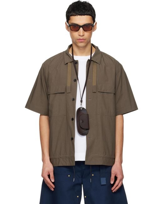 Sacai Brown Taupe Cotton Typewriter Shirt for men