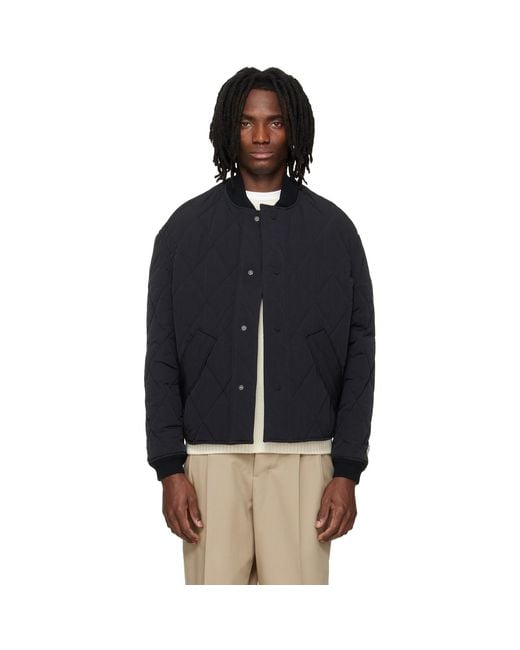AMI Blue Nylon Padded Bomber Jacket for men