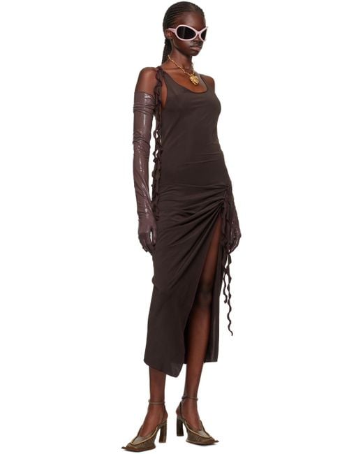 Acne Black Brown Scoop Neck Midi Dress
