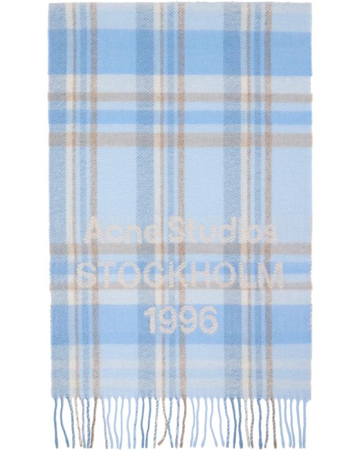 Écharpe Large Bleue À Carreaux Et À Logo Acne pour homme en coloris Blue