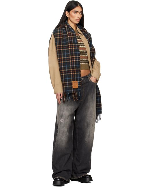 Ganni Double Face Wool Check Scarf - Charcoal Grey main image 1