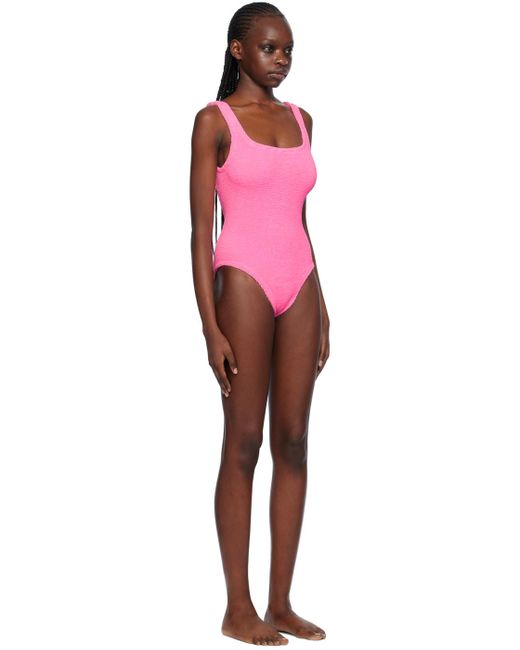 Hunza G Black Pink Square Neck Swimsuit