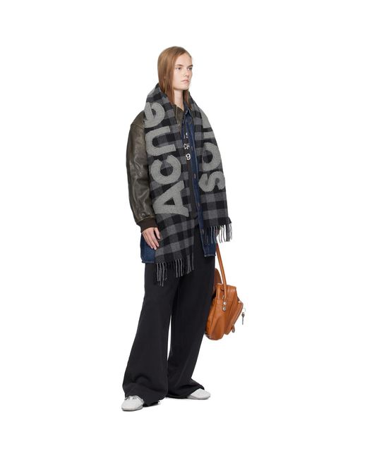Acne Black Check Logo Scarf