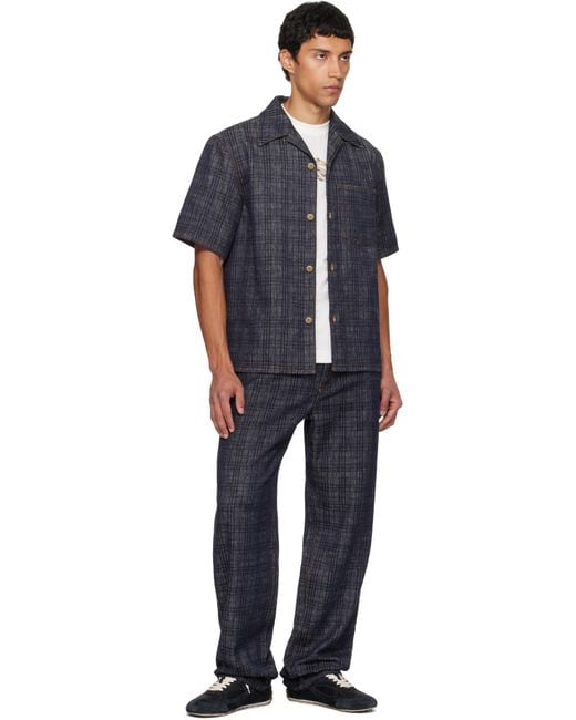 Burberry Blue Relaxed Fit Check Denim Shirt for men