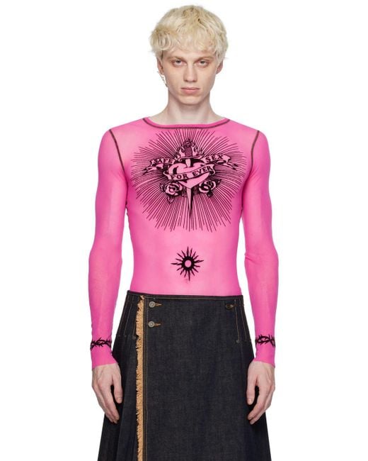 Jean Paul Gaultier Pink Flocked Long Sleeve T-shirt for men