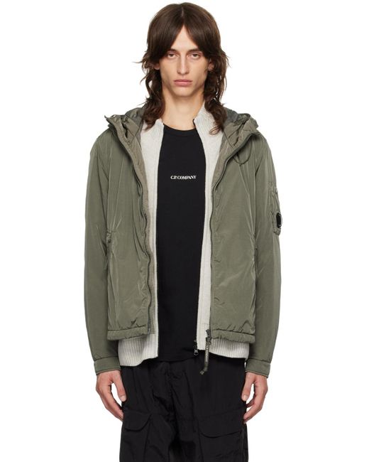 C P Company Black Khaki Chrome-R Hooded Jacket for men