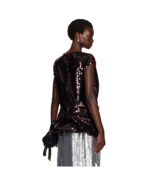 Simone Rocha Black Burgundy Boxy Peplum Bow Detail Top