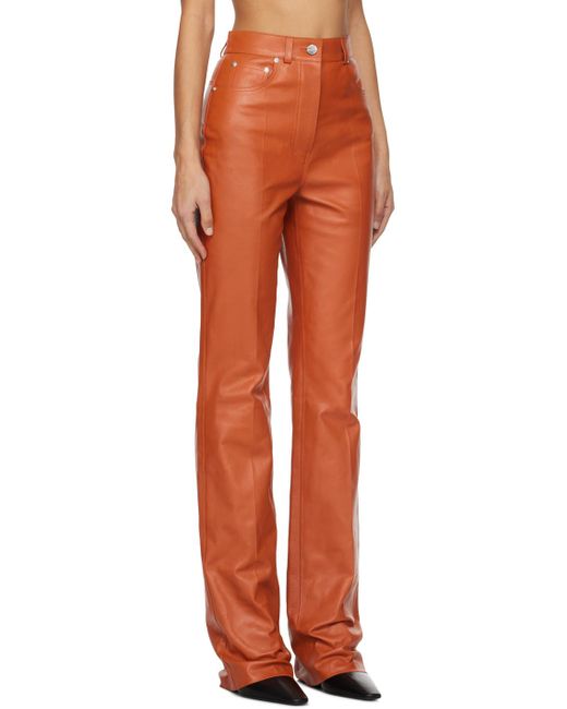 Ferragamo Orange Five-pocket Leather Pants
