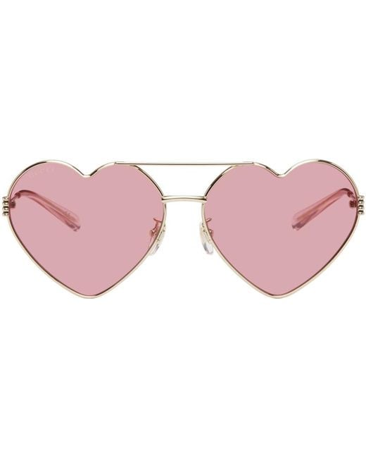Gucci Pink Gold Heart Sunglasses