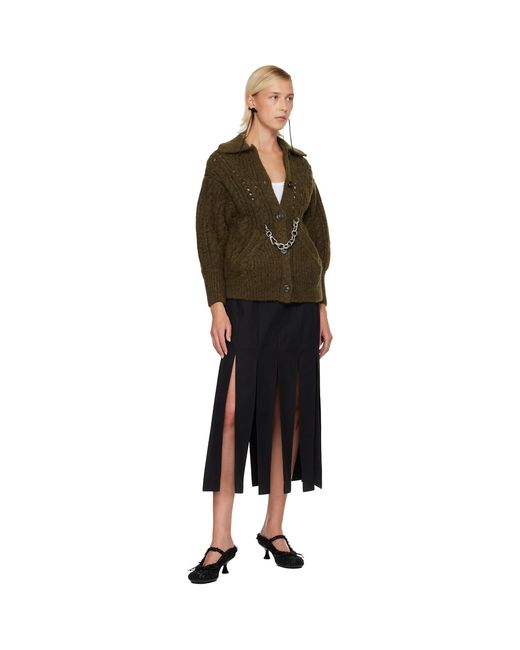 Simone Rocha Green Khaki Sculpted Chunky Knit Chain Detail Cardigan