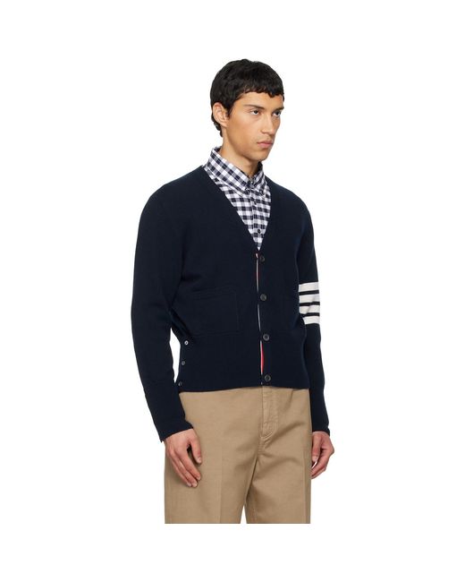 Thom Browne Blue Intarsia Horse Merino Wool 4-Bar Cardigan for men