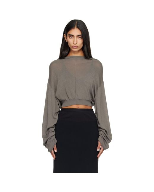 Rick Owens Brown Tower Cropped Tunic Hoodie