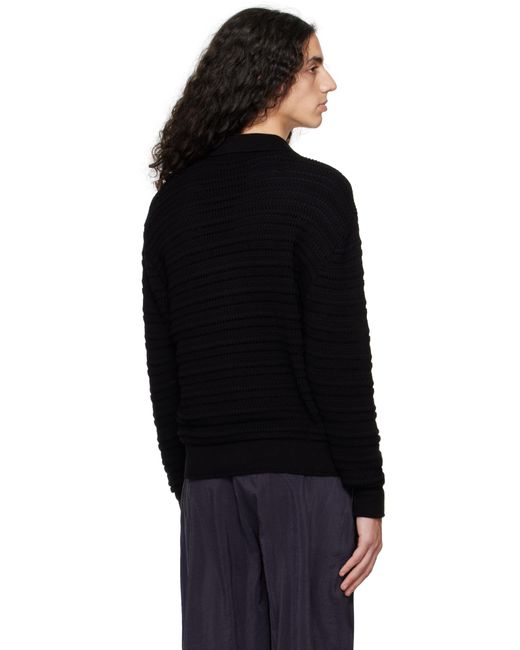 メンズ DUNST ブラック オープンカラー カーディガン Black