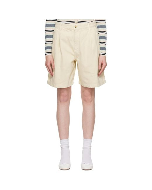 Maison Kitsuné Natural Off- Casual Pleated Bermuda Denim Shorts