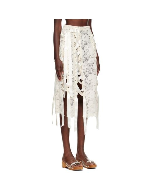 Simone Rocha Natural Off- Unraveling Ribbon Ring Midi Skirt