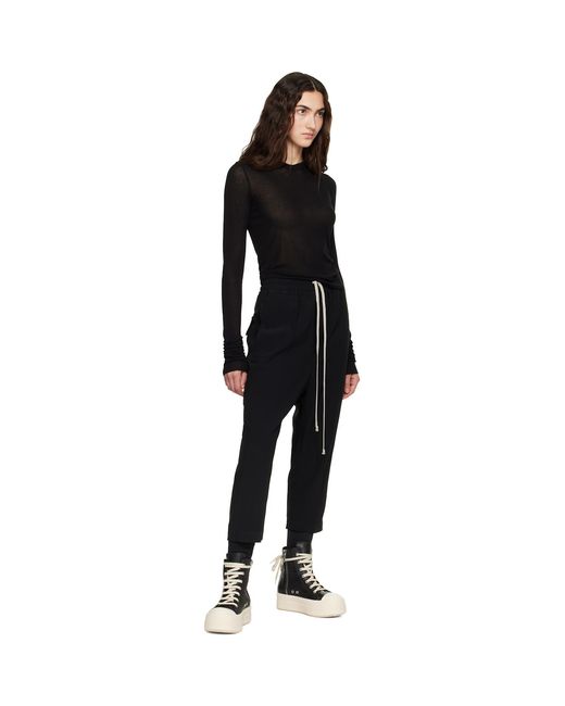 Rick Owens Black Drawstring Astaires Cropped Trousers