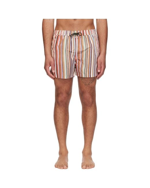 Paul Smith Red 'Painted Signature Stripe' Swim Shorts for men