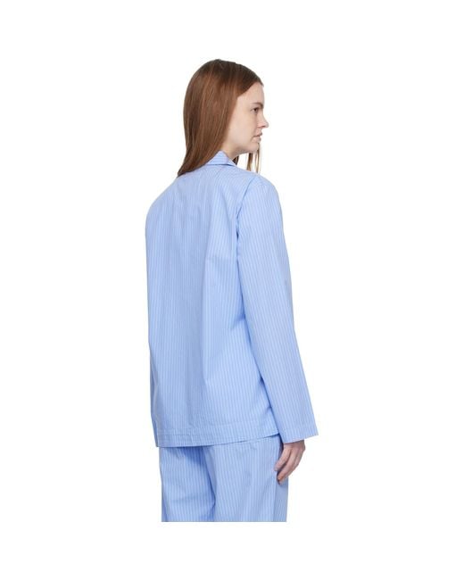 Tekla Blue Poplin Long-Sleeved Pyjama Shirt