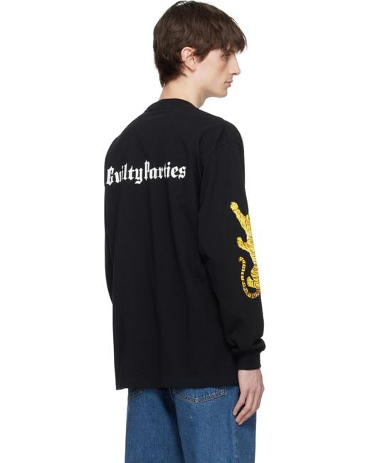 メンズ Wacko Maria ブラック ウォッシュド クルーネック 長袖Tシャツ Black