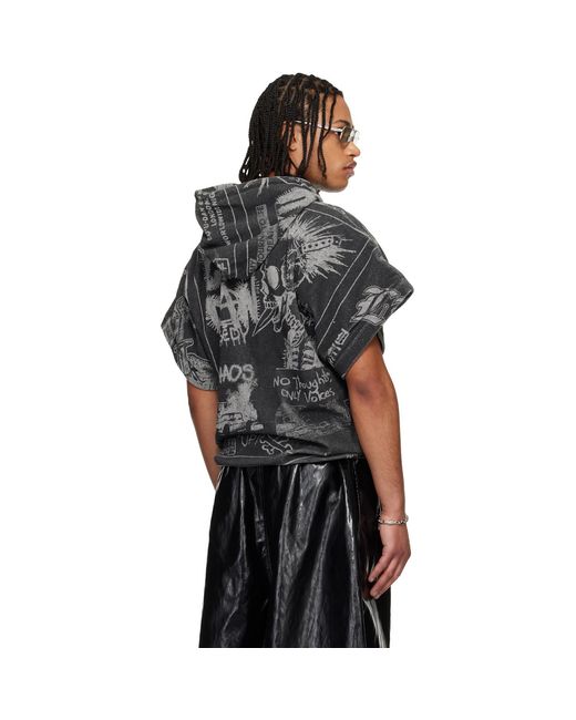 Lu'u Dan Black Half Hoodie for men